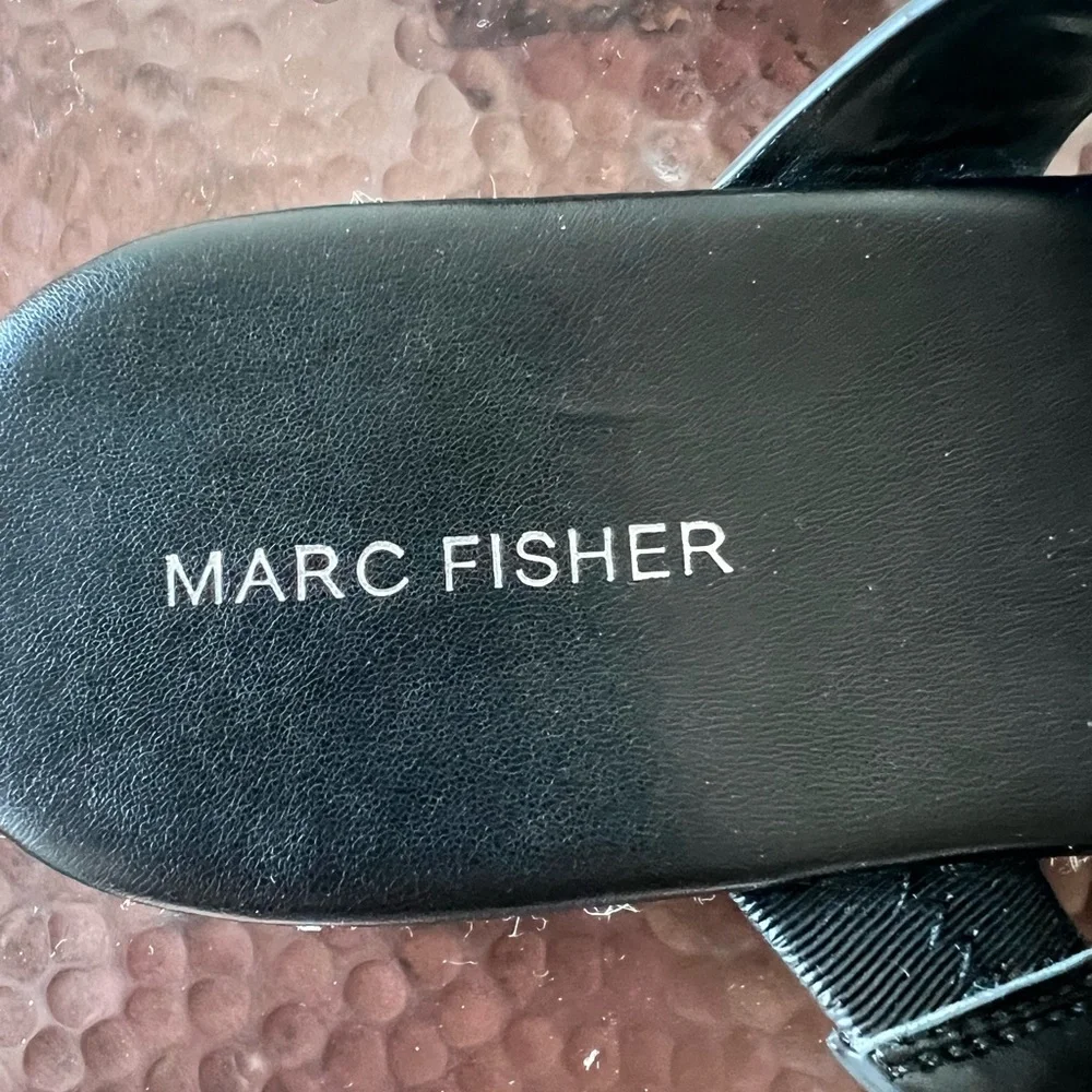 Marc Fisher Prisca Ball-Studded Espadrille Slide Sandals Black Leather | Size 11